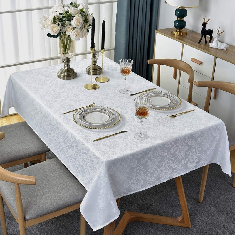 SASTYBALE Rectangle Table Cloth - 60 x 84 Inch White Jacquard Tablecloths Damask Design Spillproof Wrinkle Resistant Shrinkproof Soft Tablecloth Polyester Oblong Table Cover for Kitchen Dinning Party Tabletop - Image 2